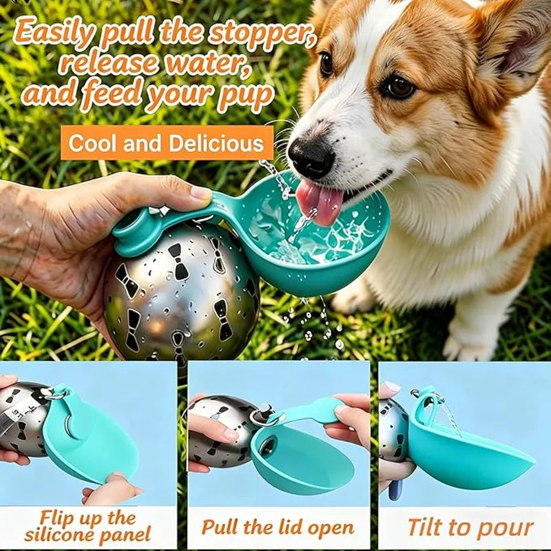 Stainless Steel Portable Dog Water Bottle with Bowl