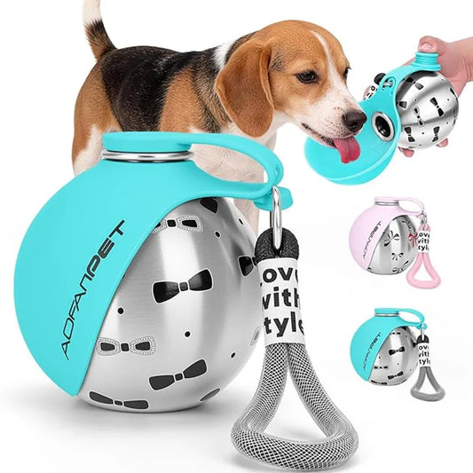 Stainless Steel Portable Dog Water Bottle with Bowl