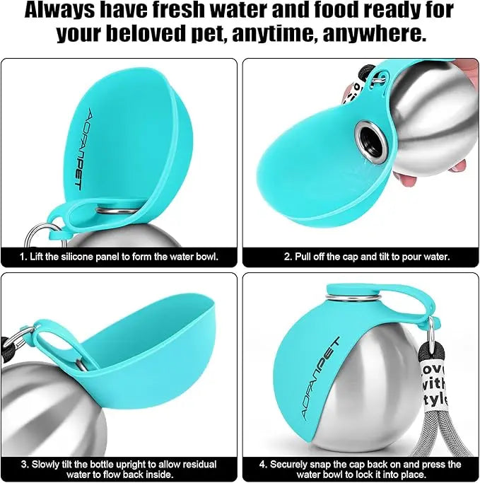 Stainless Steel Portable Dog Water Bottle with Bowl